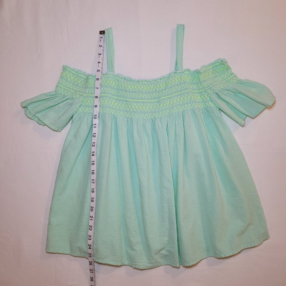 Cat & Jack Bootcut Jeans Medium Wash Mint Green Off-Shoulder Smocked Top Boho - Picture 13 of 16